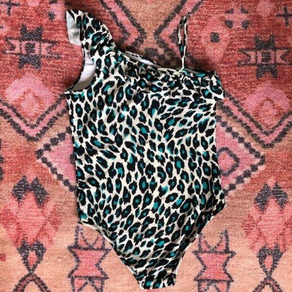 Milly Minis One-Shoulder Ruffle Cheetah Print Swim - Picture 3 of 5